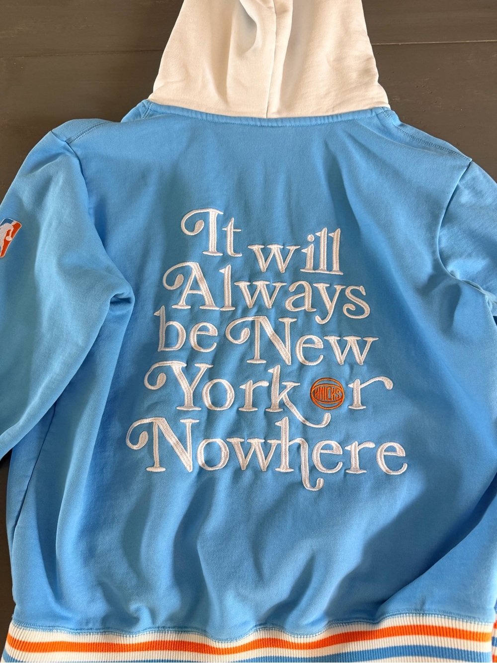 NYON light Blue & White Hoodie with Script Back Text